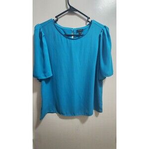 Ann Taylor Factory Women's Blue Flutter Sleeve Blouse Top Size Medium